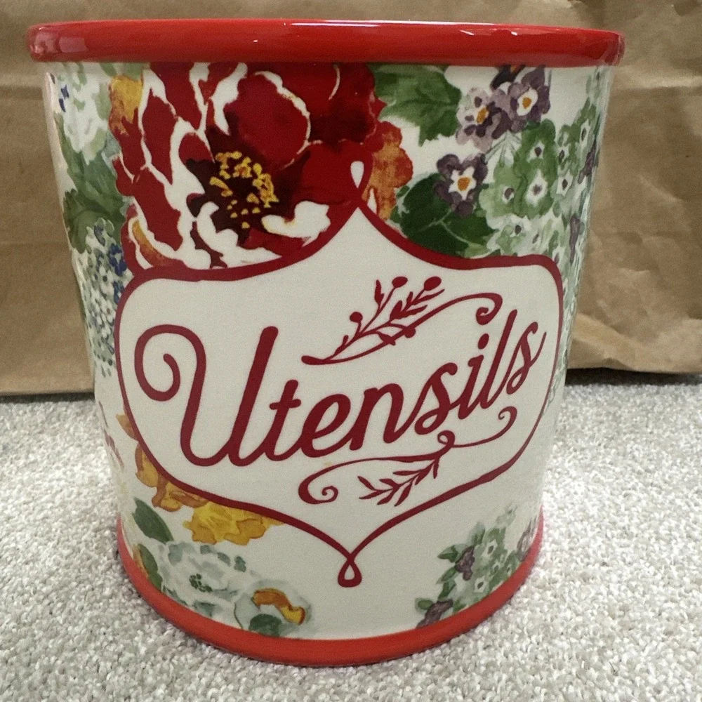The Pioneer Woman Country Garden Stoneware Utensils Holder Large
